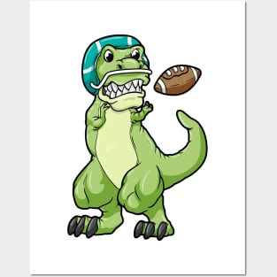 Dinosaur as Footballer with Football and Helmet Posters and Art